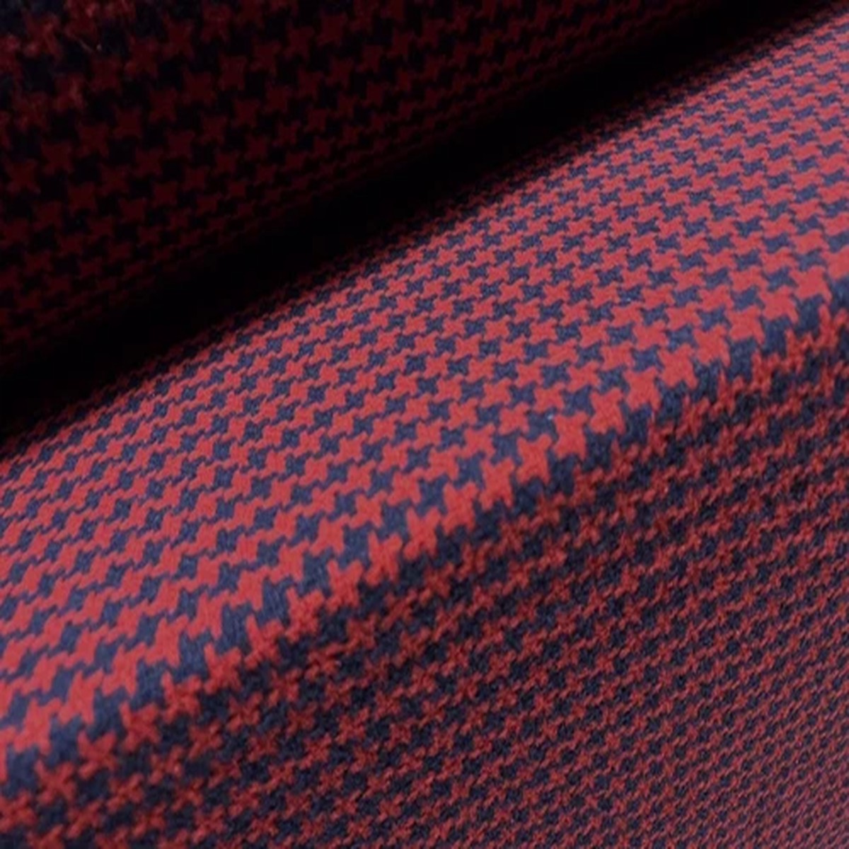 Wool Boucl Coat Jacket Fabric, Per Metre - Dogtooth Jacquard - Wine & Navy Blue