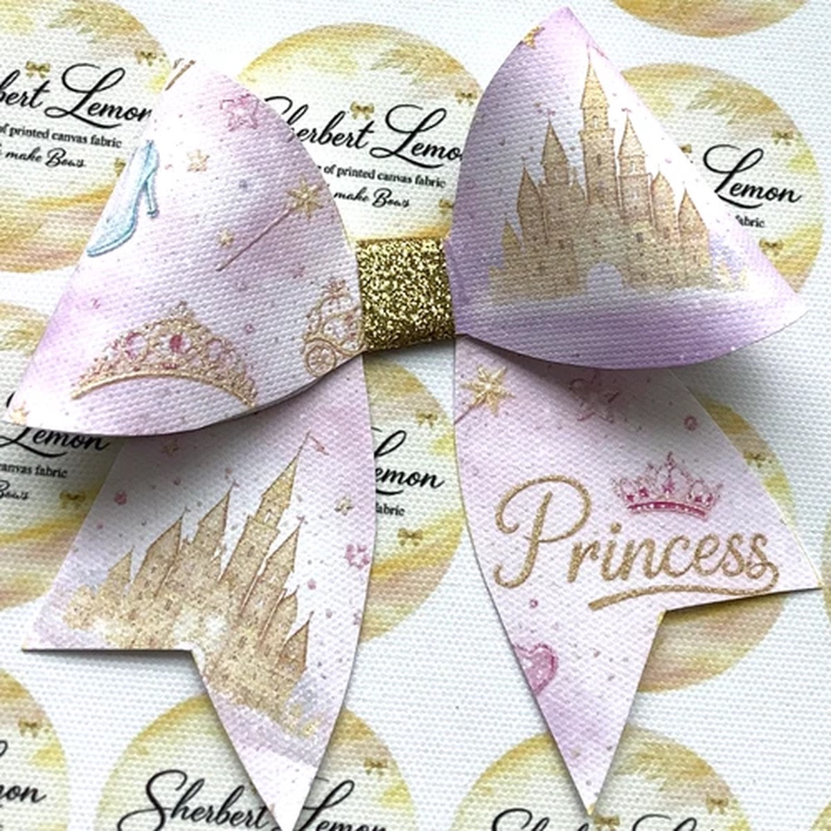 "DREAM CASTLE" CHEER BOW PRINTED CANVAS FABRIC BOW TEMPS TO MAKE HAIR BOWS