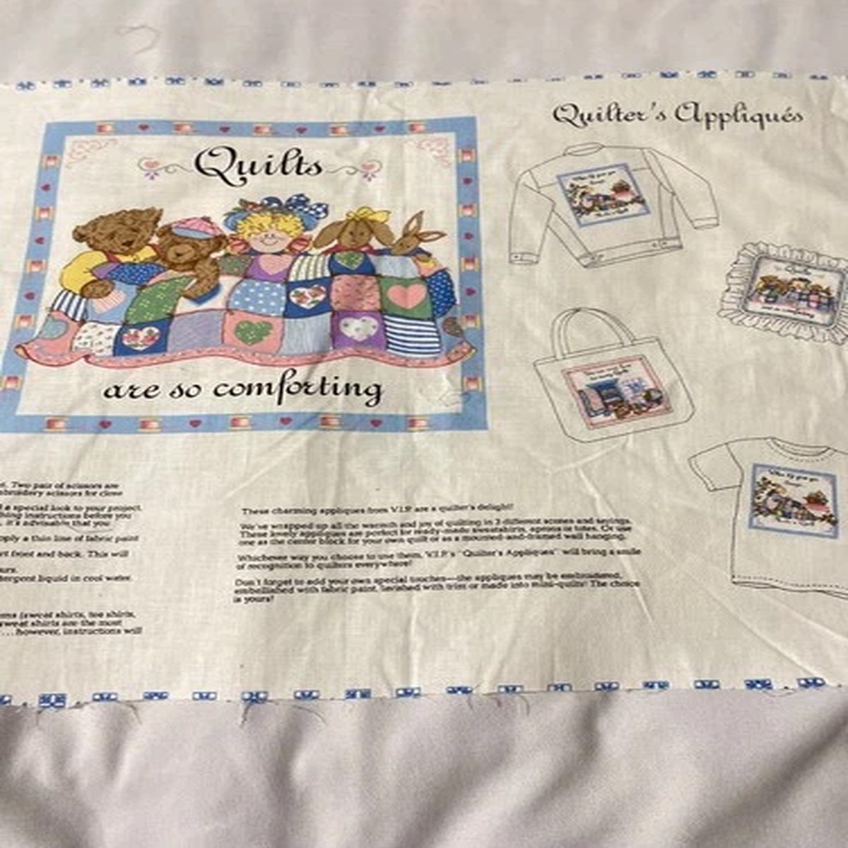 "Quilters appliques"cotton printed panel-set of 3 blocks each 10" square
