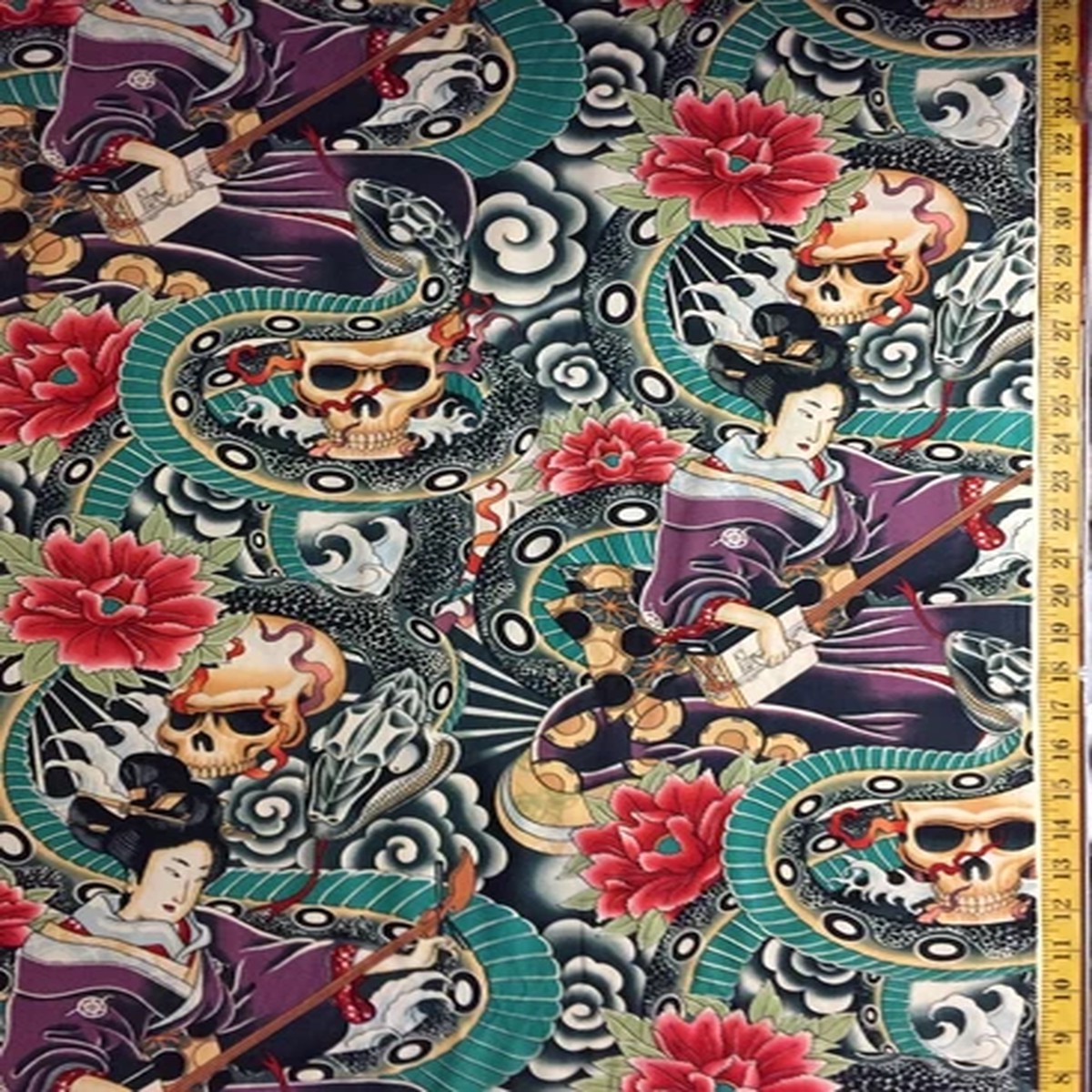 Zen Charmer Alexander Henry Fabric Geisha, Skull, Asian, Lotus Flower
