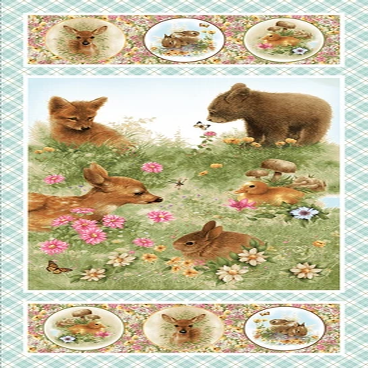 Young of the Year Blue Powder Panel Henry Glass 24 x 44 Baby Woodland Animals