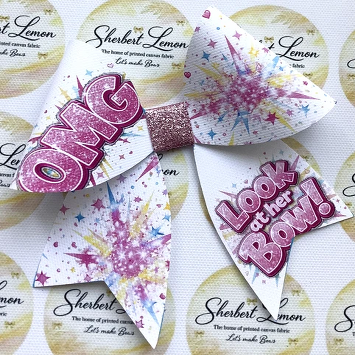 "OMG!" USA STYLE CHEER BOW PRINTED CANVAS FABRIC BOW TEMPS TO MAKE HAIR BOWS
