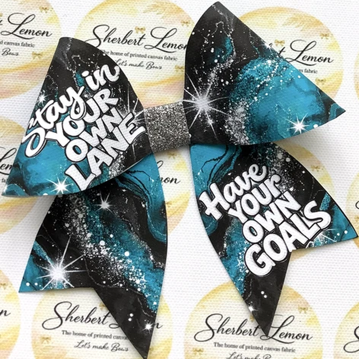 "HAVE YOUR OWN GOALS" CHEER BOW PRINTED CANVAS FABRIC BOW TEMPS MAKE HAIR BOWS