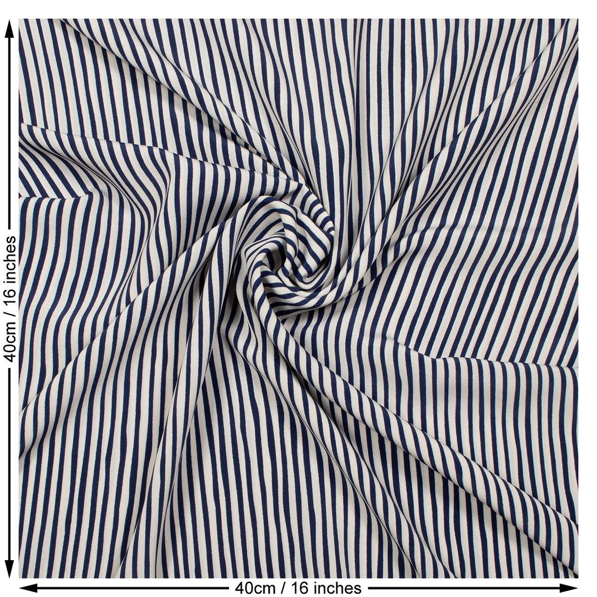 Stripe Polyester Woven Fabric. Navy and Cream.