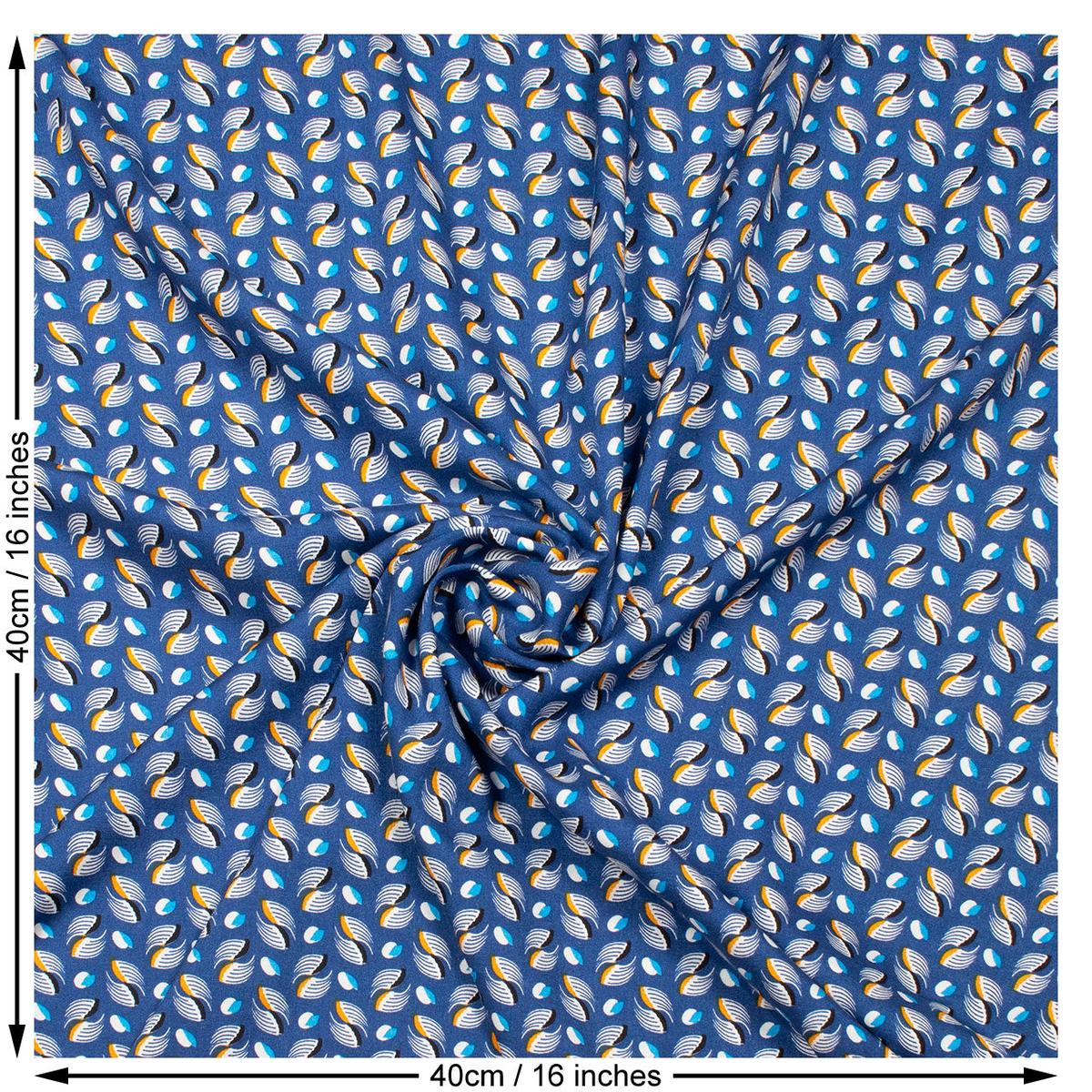 Abstract Print Ananda Viscose Woven Fabric. Blue Cream and Ochre.
