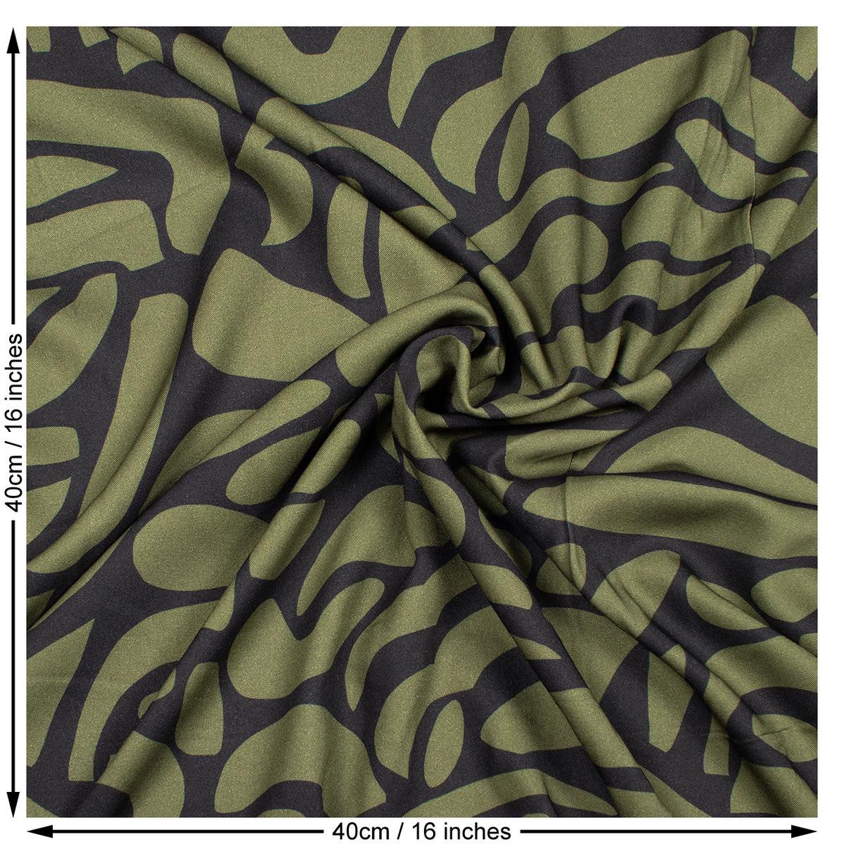Abstract Print Viscose Woven Fabric. Green and Black.