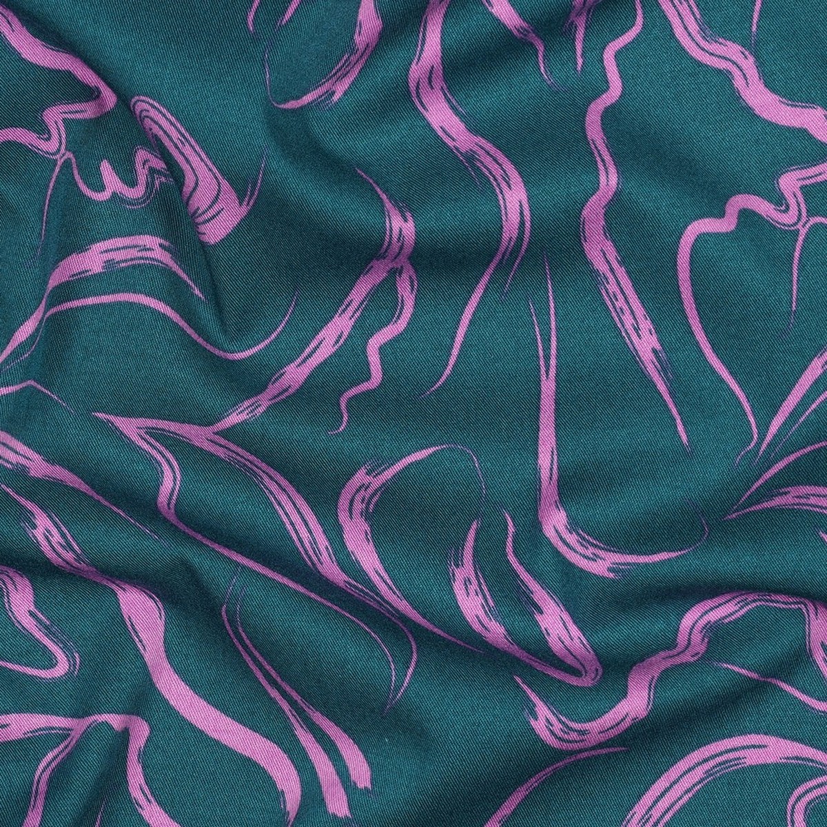 Abstract Print Viscose Woven Fabric. Petrol.