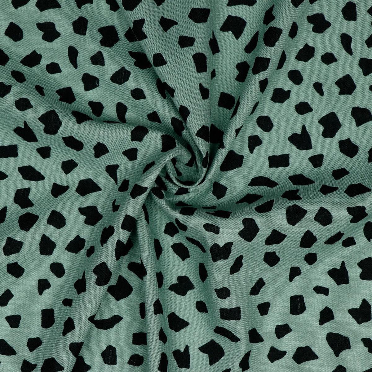 Abstract Print Linen Viscose Woven Fabric. Old Green.