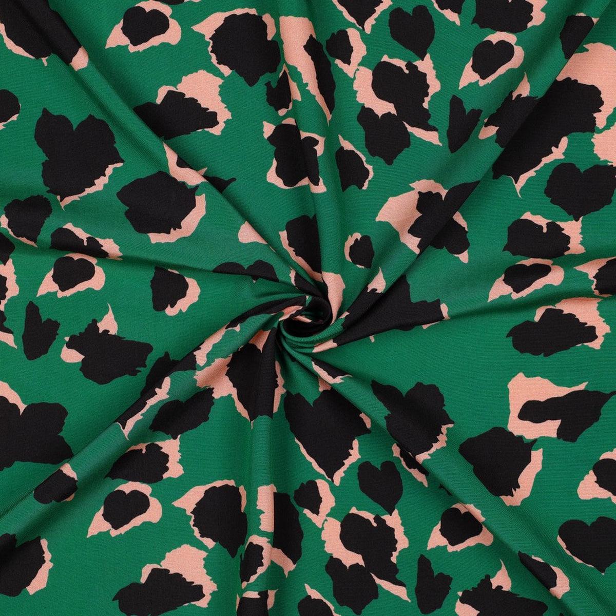 Abstract Print Viscose Woven Fabric. Green.