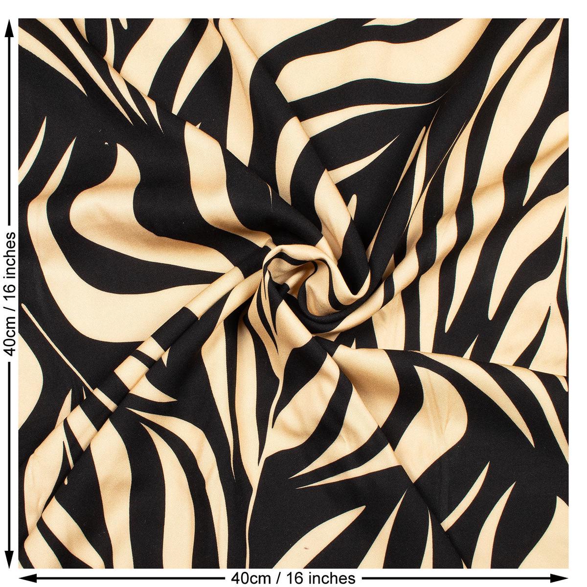 Abstract Print Viscose Woven Fabric. Camel and Black.