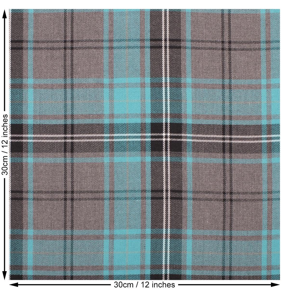 Tartan Woven Fabric. Turquoise and Grey.