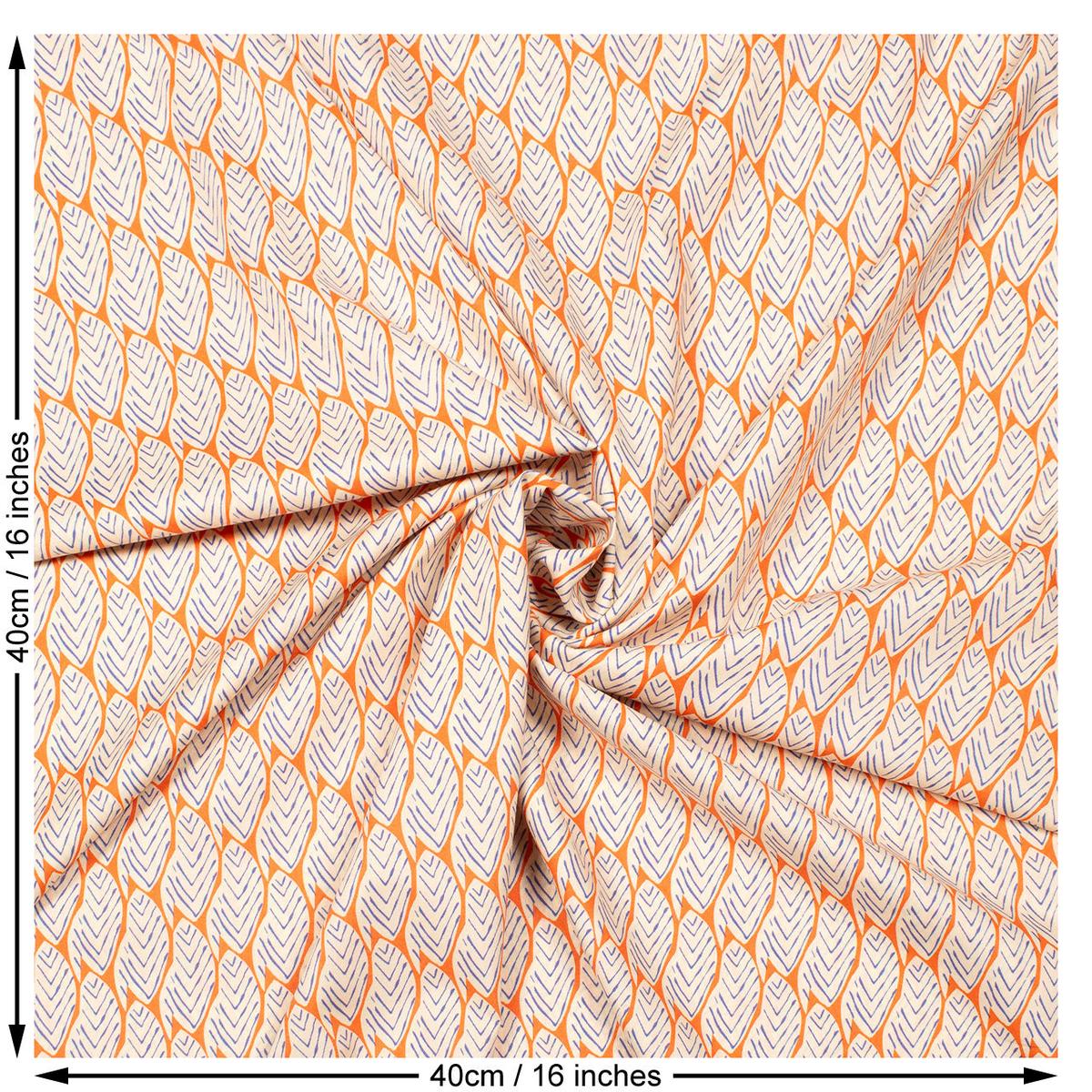 Abstract Print Pima Cotton Lawn Woven Fabric. Orange Cream and Blue.