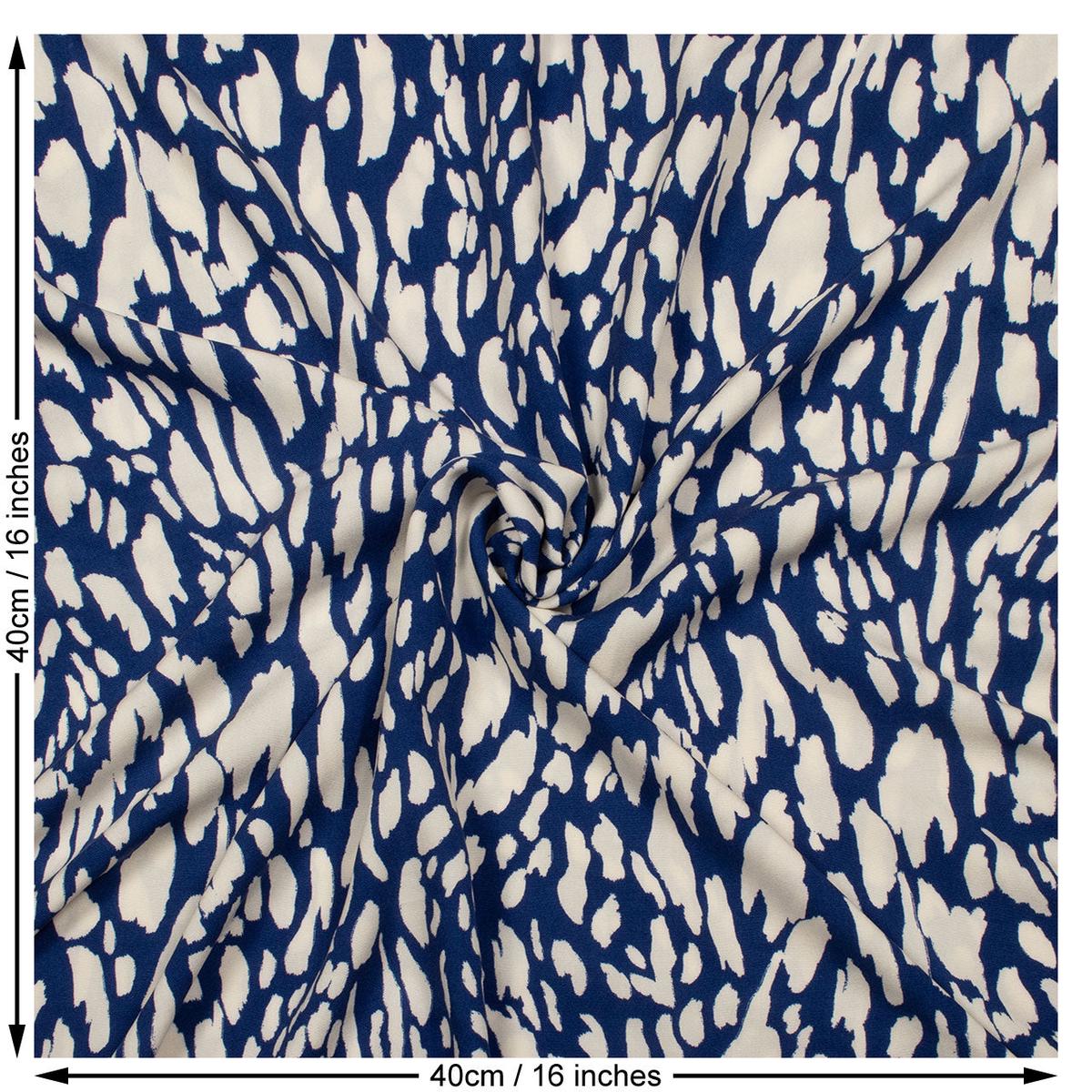 Abstract Print Viscose Woven Fabric. Blue.