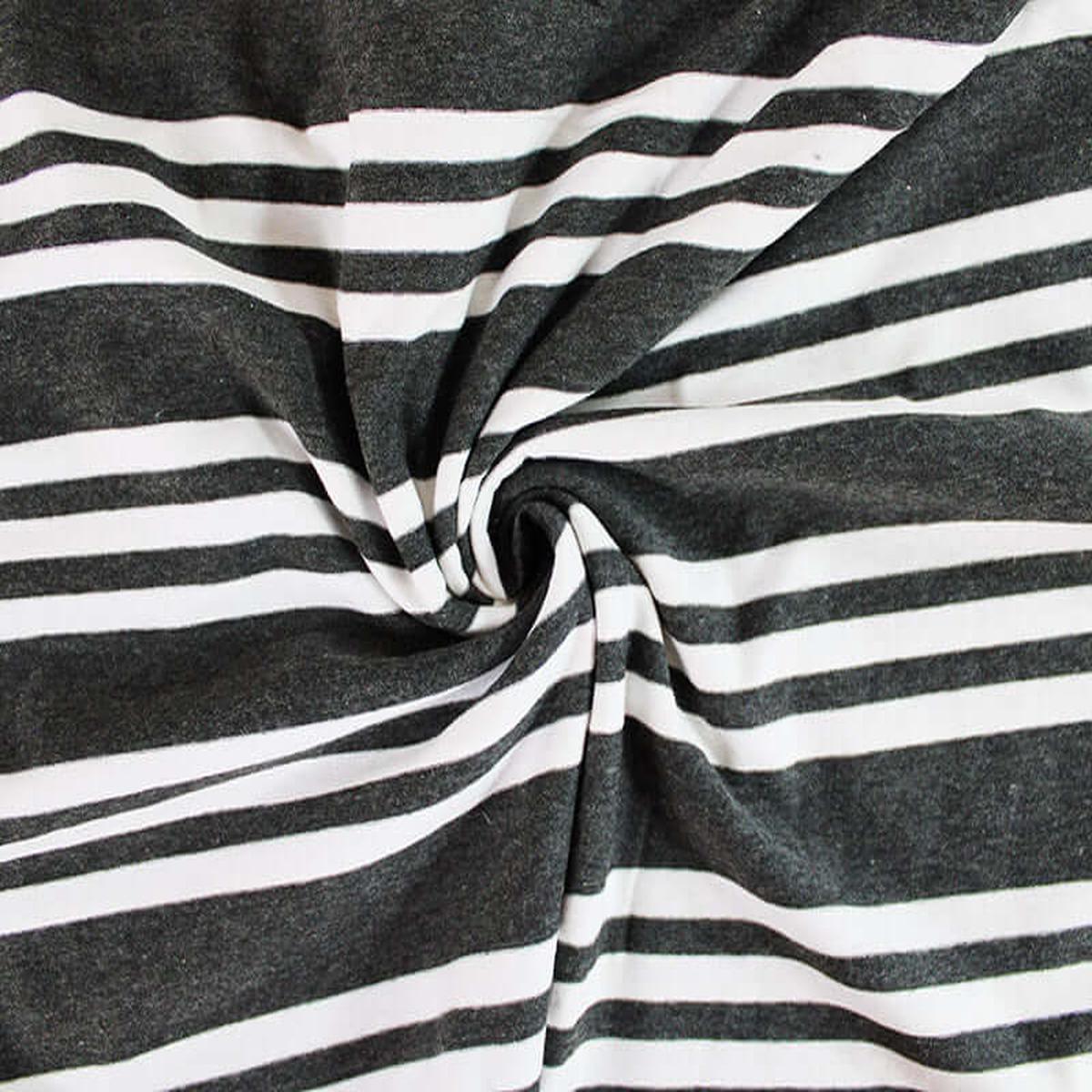 Charcoal grey & white stripe stretch cotton lycra jersey knit fabric, OEKO-TEX x 1/2m