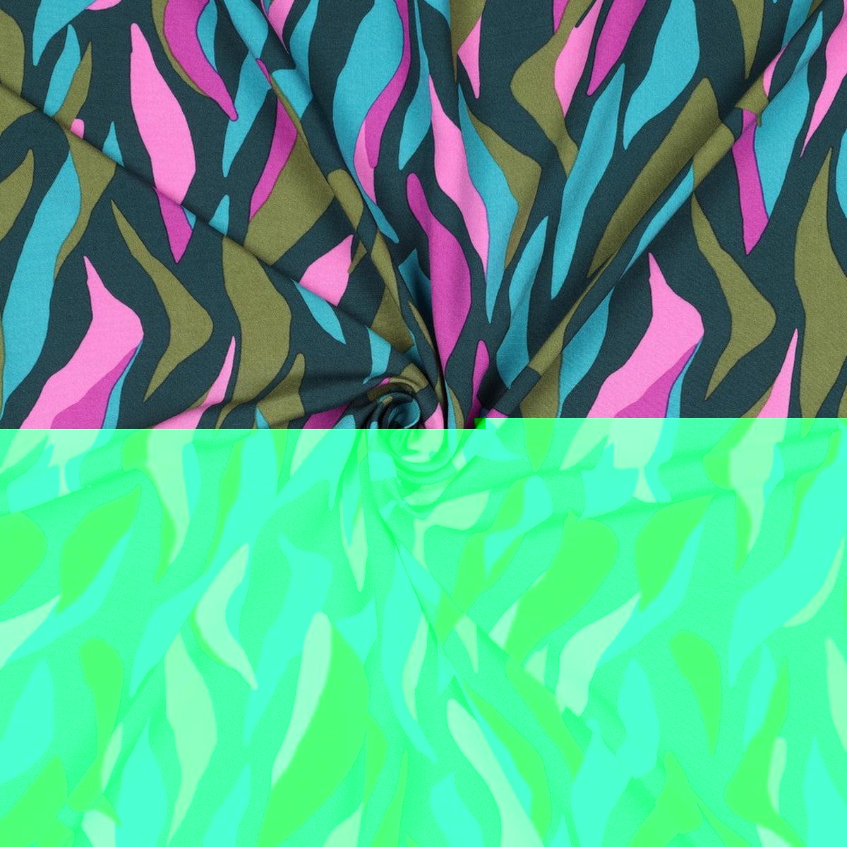 Abstract Print Viscose Woven Fabric. Dark Green.