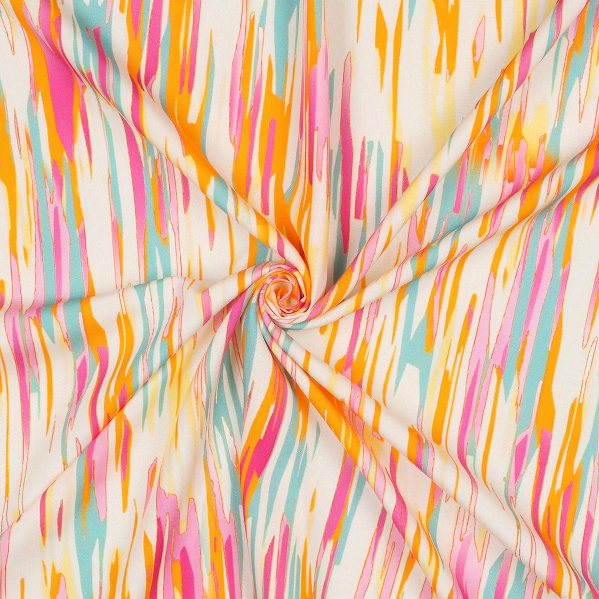 Abstract Print Viscose Woven Fabric. Off White.