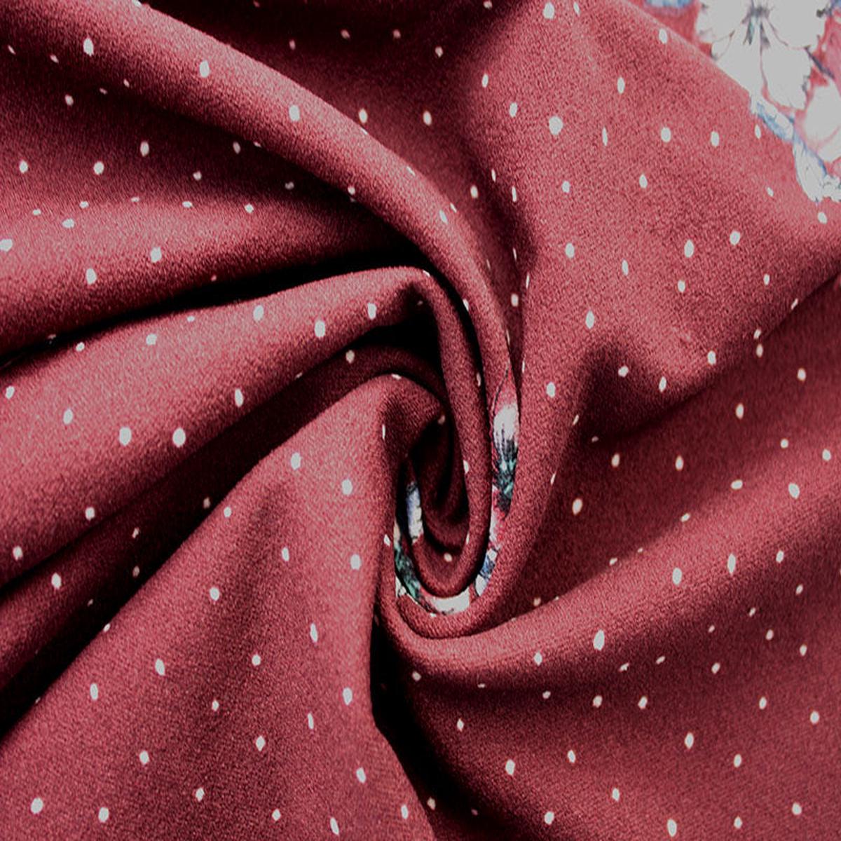 Wine Floral Pin Spot Crpe Stretch knit Scuba dress fabric by the half metre.