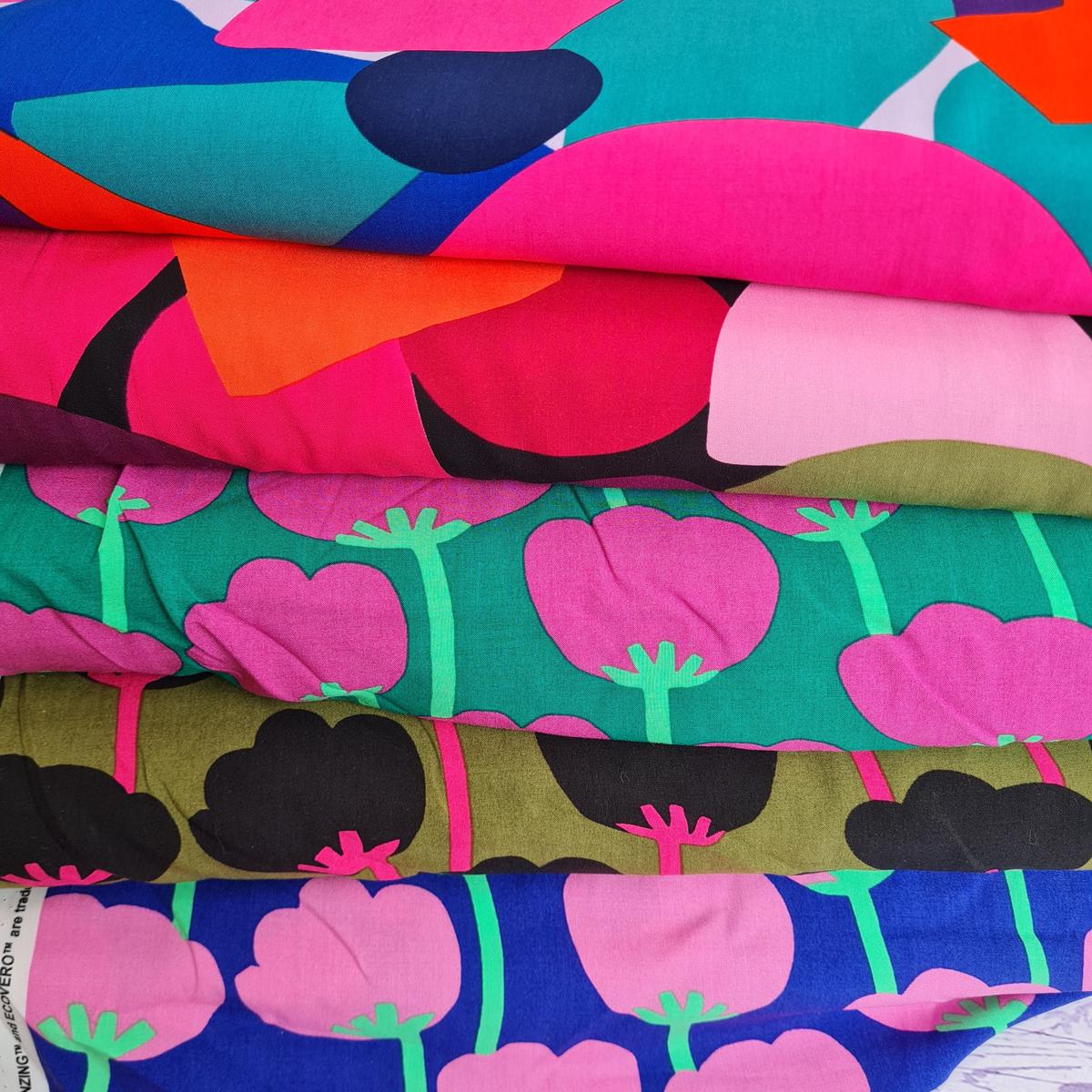 100% Lenzing Ecovero Viscose fabric - Rockpool & Poppies by Nerida Hansen. Per 1/2m