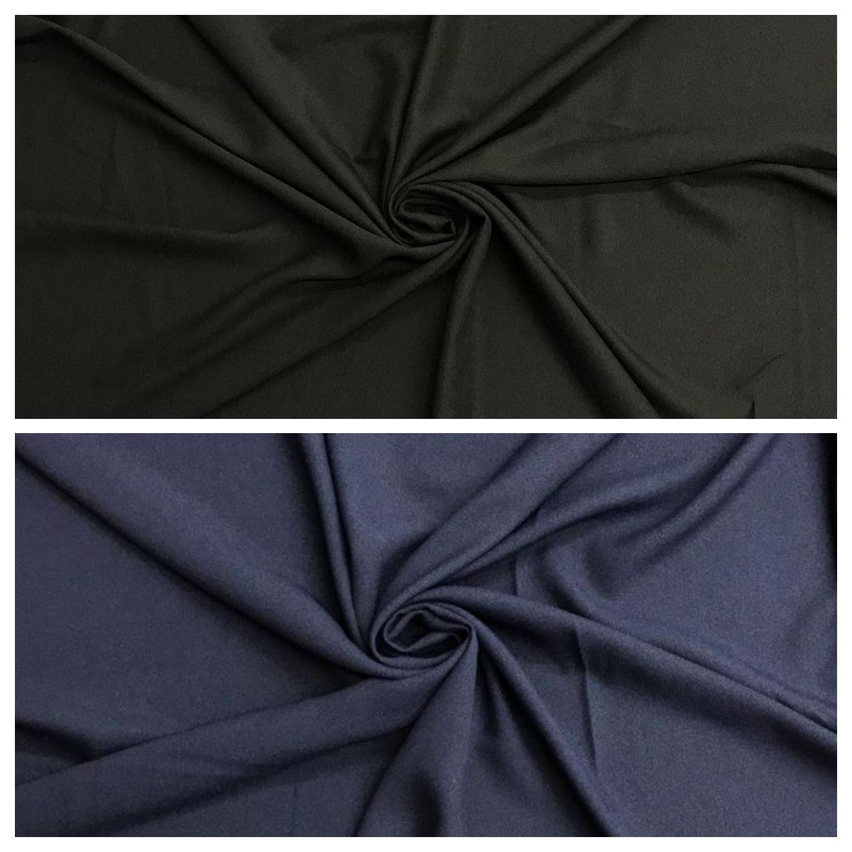 Black/Navy Premium Crpe 180gsm 100% polyester crpe dress fabric, per 1/2 m