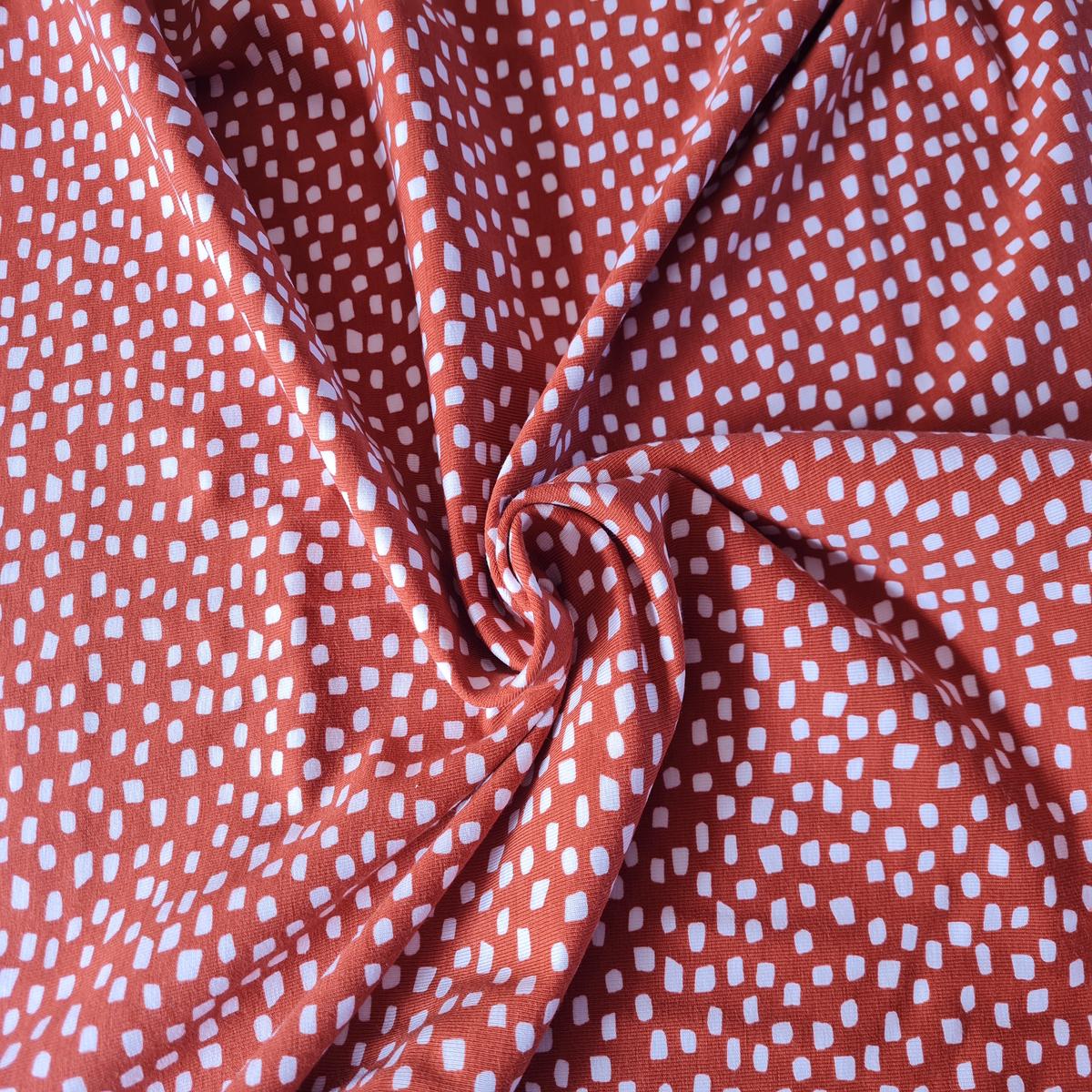 Terracotta Geometric Spot Print Organic Cotton jersey knit fabric by Poppy sold per 1/2m