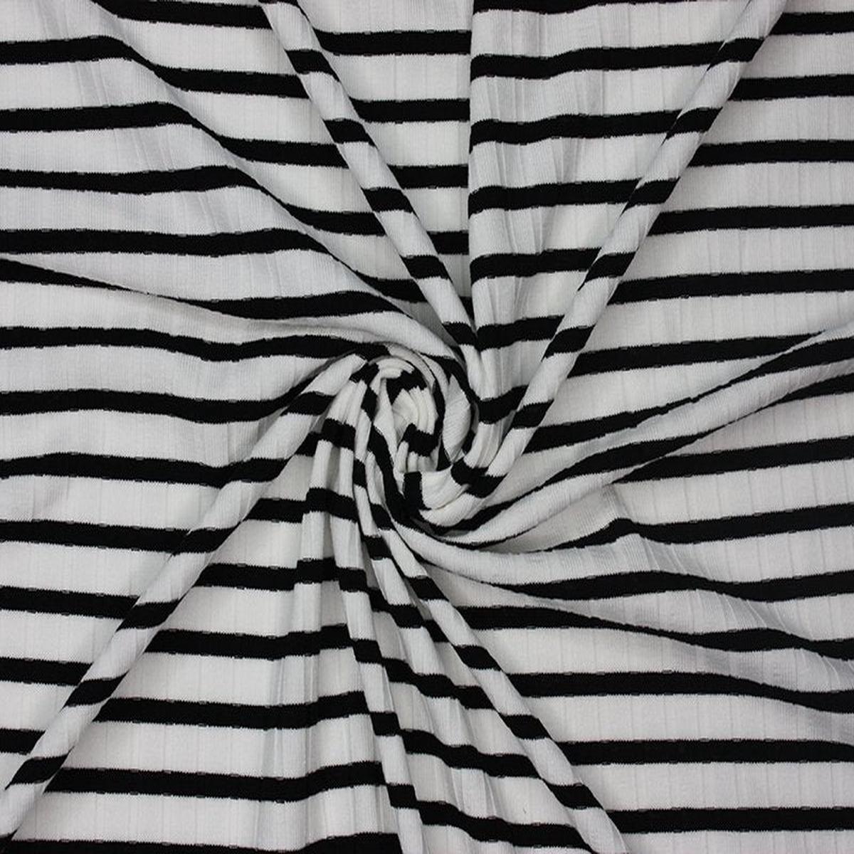 Wide Stripe black/red and white ribbed viscose mix jersey knit dress T-shirt fabric