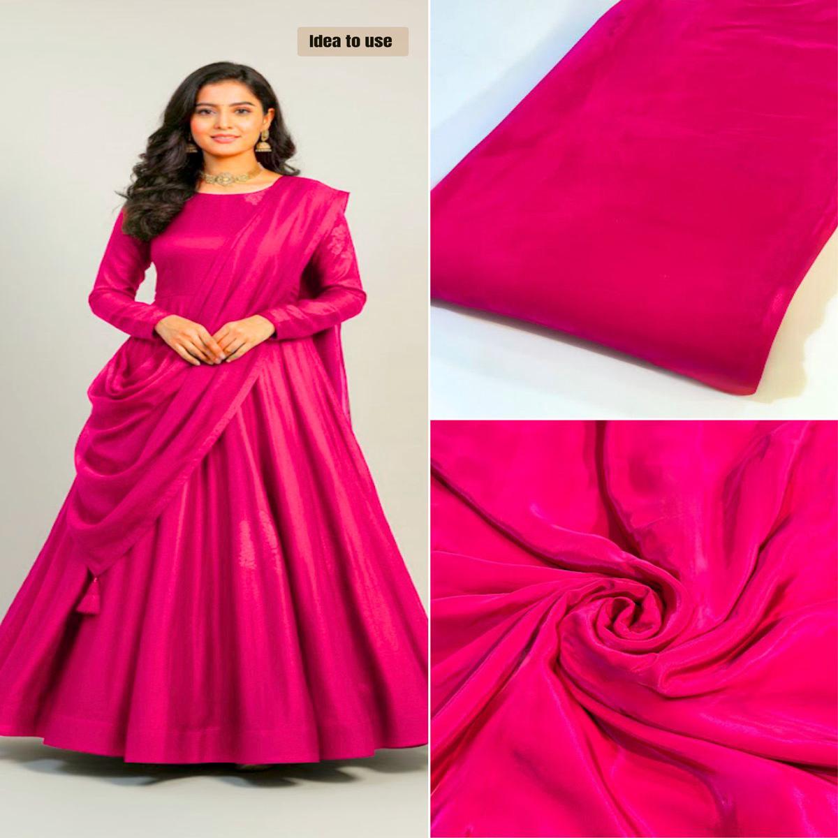 (Precut of 0.90 Meter) Bright Magenta Pure Viscose Crape 44 inch width Super Soft and Flowy
