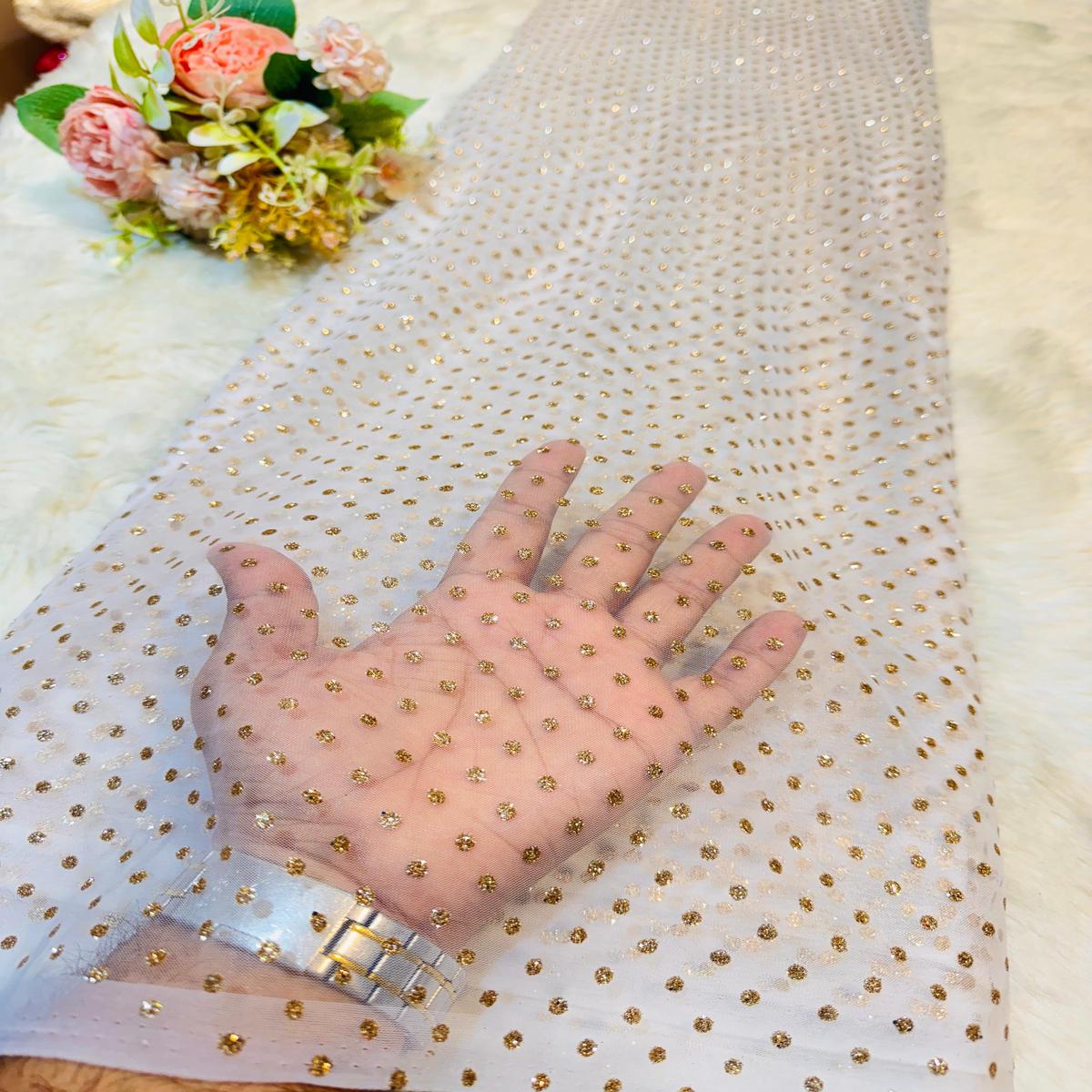 (Wholesale Pack of 10 meter) Sparkle Polka Pattern Glitter Nets 54 inch width Dyeable