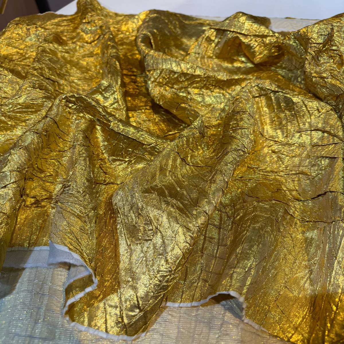 Yellow Gold Crushed Shimmer Fabric For making dresses 32 inch width (with pasting) (Shade-H) (P)