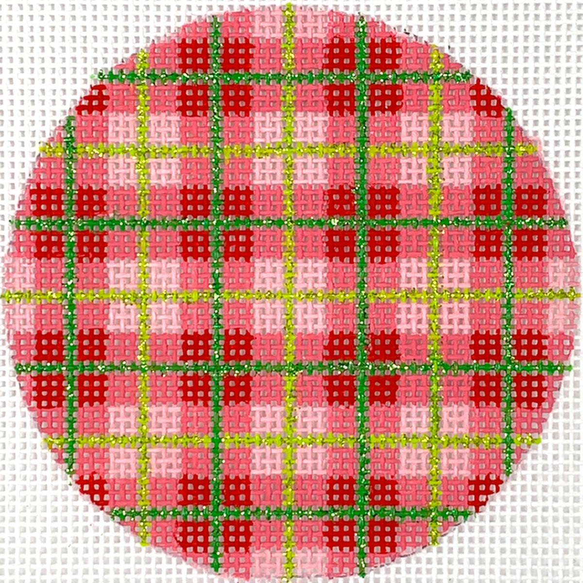 3" Round Christmas Plaid Red & Watermelon Gingham w/ Green/Lime Lines
