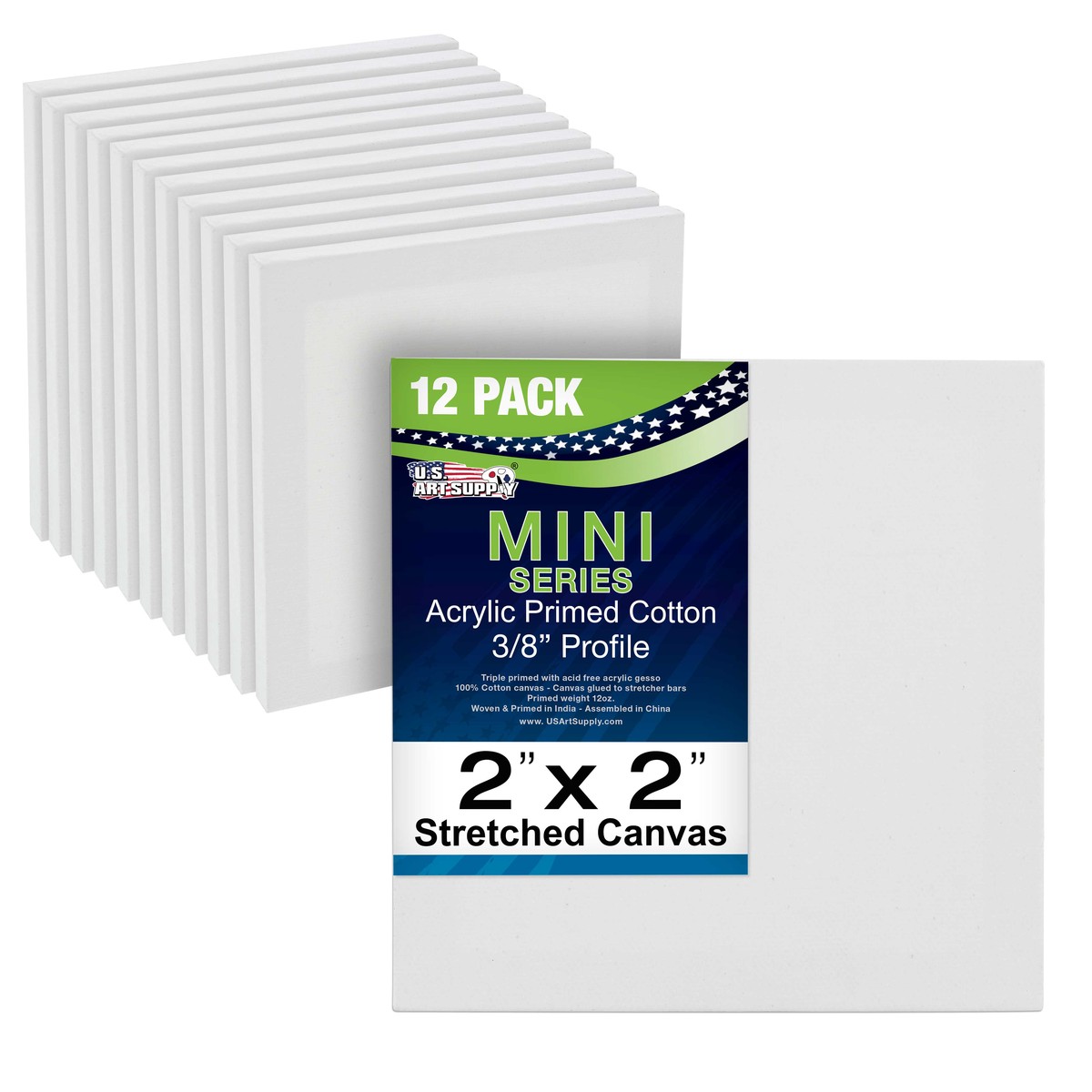 2 x 2 Mini Professional Primed Stretched Canvas 12 Pack